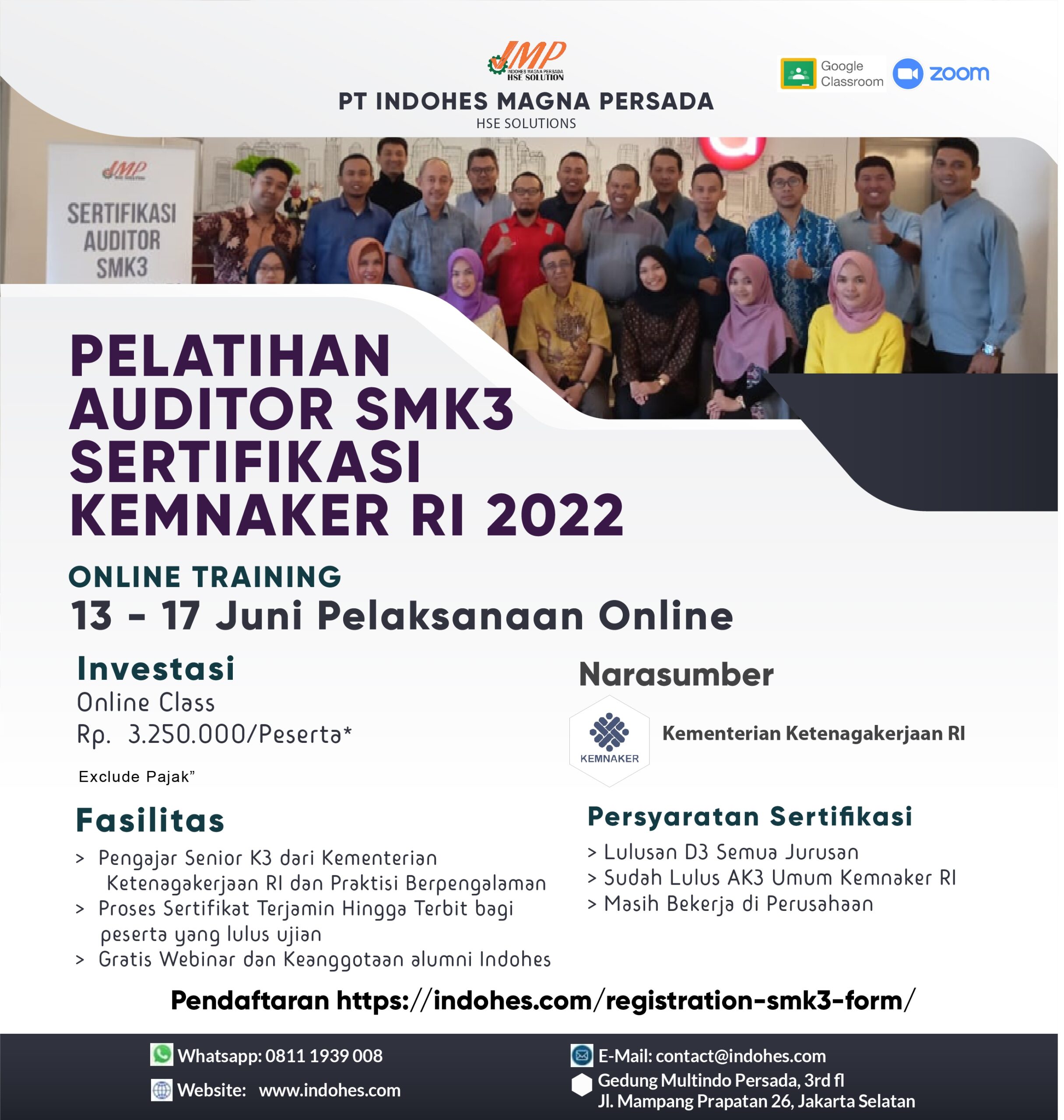 Auditor SMK3 Sertifikasi Kemnaker RI 2022 13 - 17 Juni 2022