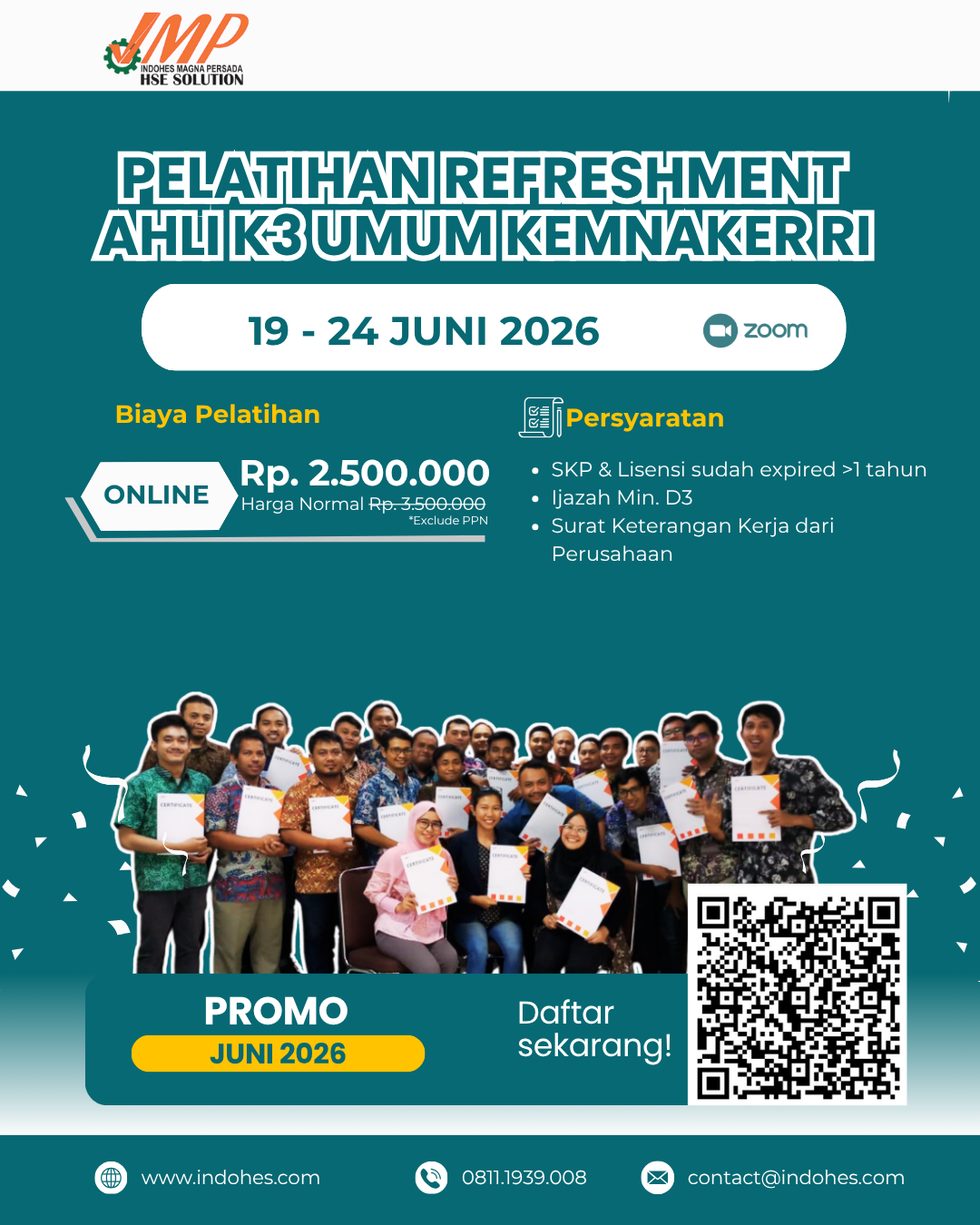 Pelatihan Refreshment Ahli K3 Umum Kemnaker RI Juni 2026