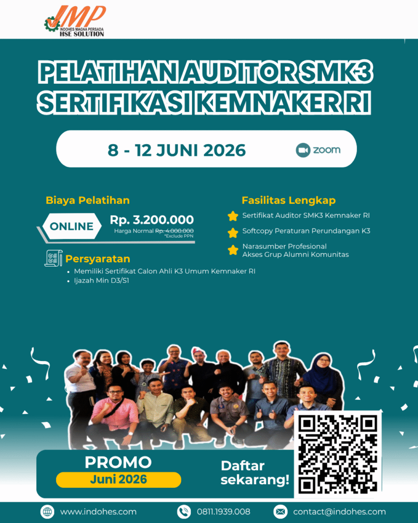 Pelatihan Auditor SMK3 Sertifikasi Kemnaker RI 8-12 Juni 2026