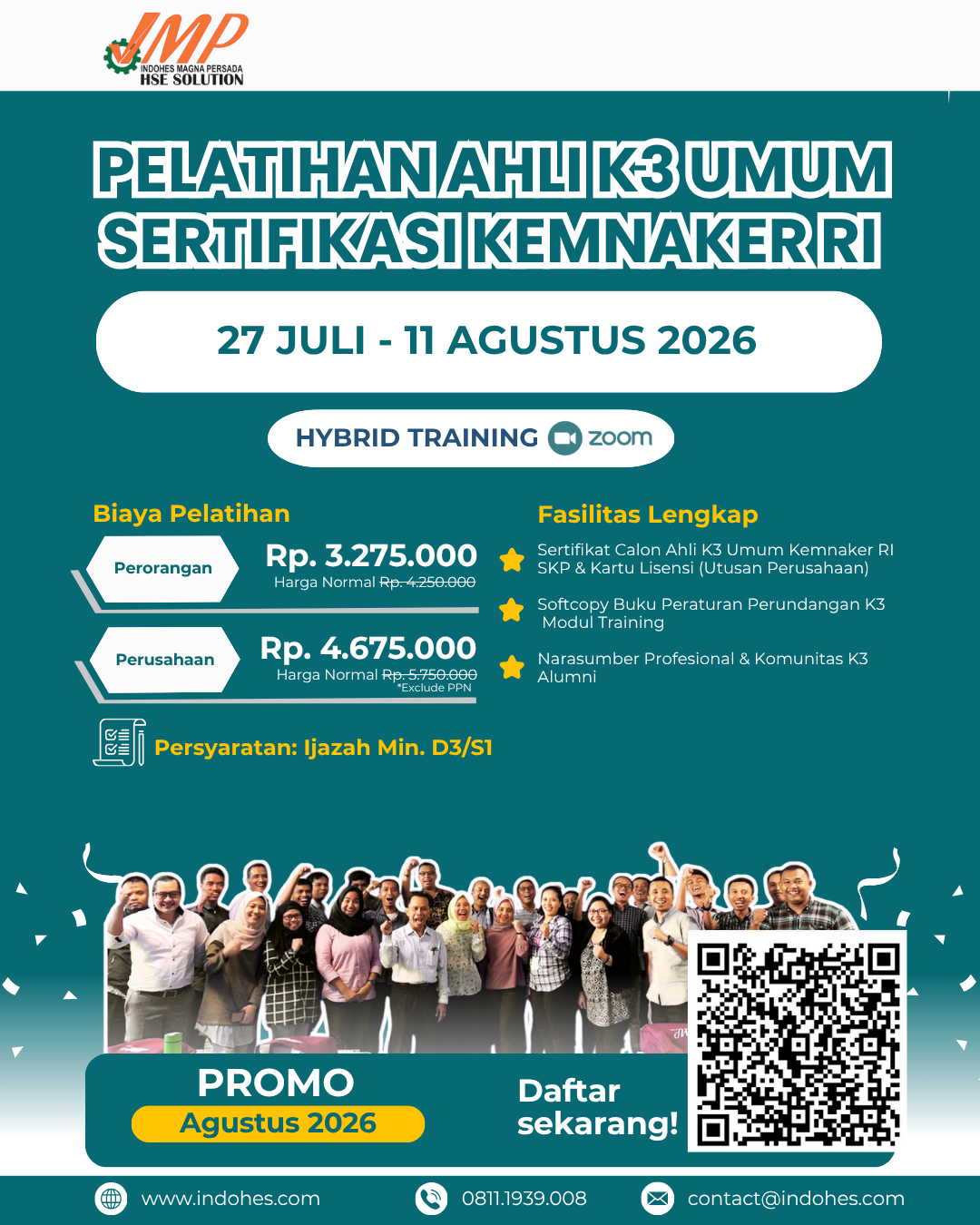 Pelatihan Ahli K3 Umum Kemnaker RI 27 Juli - 11 Agustus 2026 Hybrid