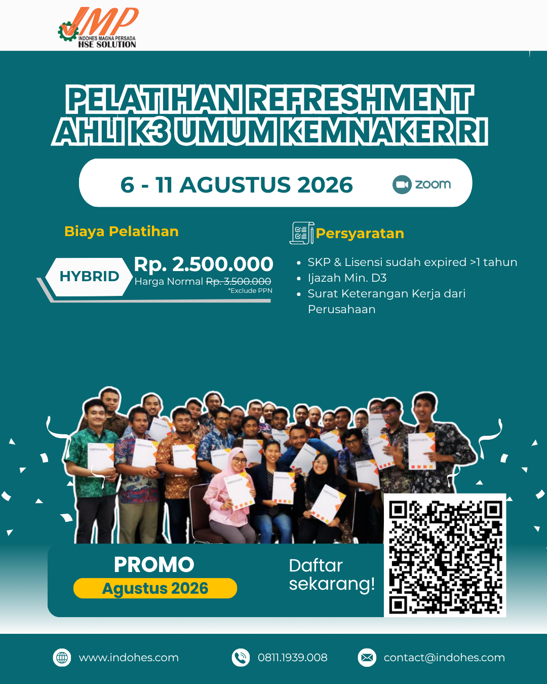 Pelatihan Refreshment Ahli K3 Umum Kemnaker RI Agustus 2026